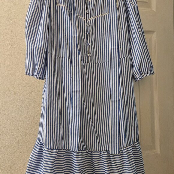 Boho NWT Striped Blue midi Nautical Stretchy Coastal dress embroider pocket XL - Picture 13 of 13